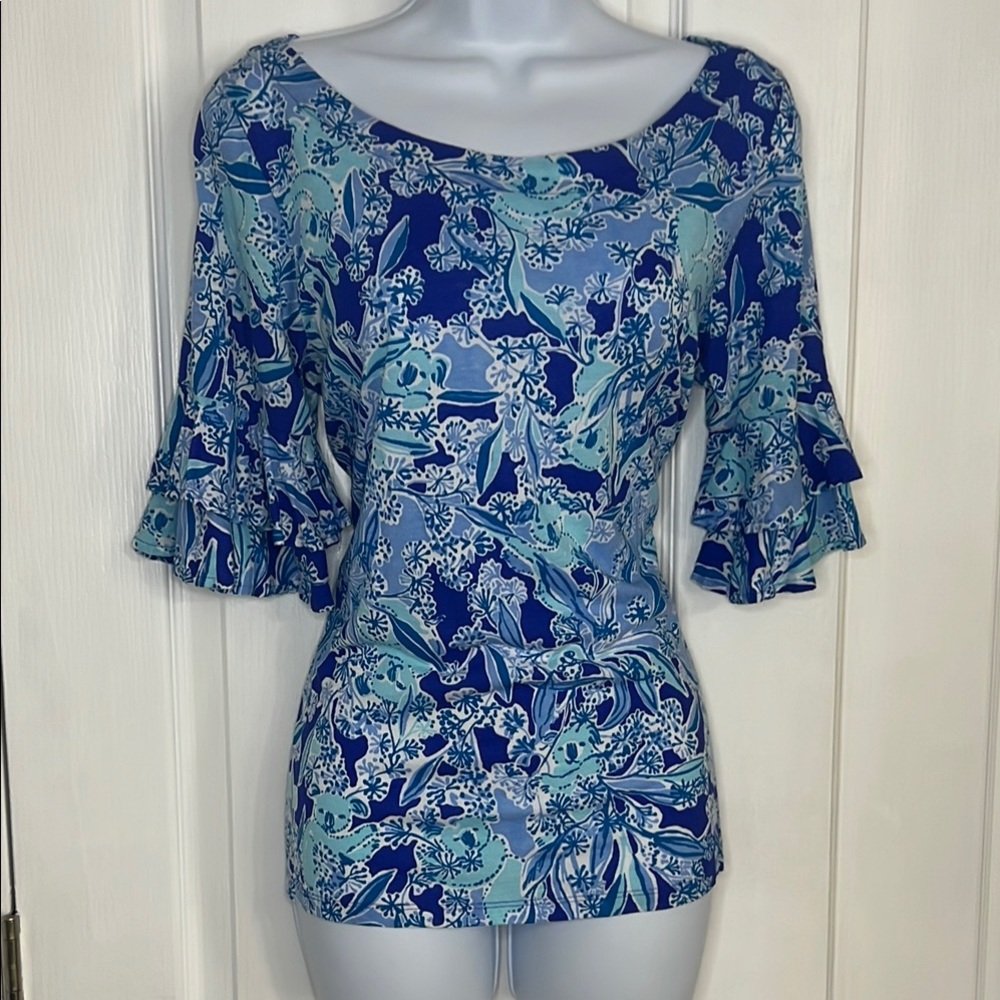 Lilly Pulitzer Blue Fitted Bell Sleeve Blouse
